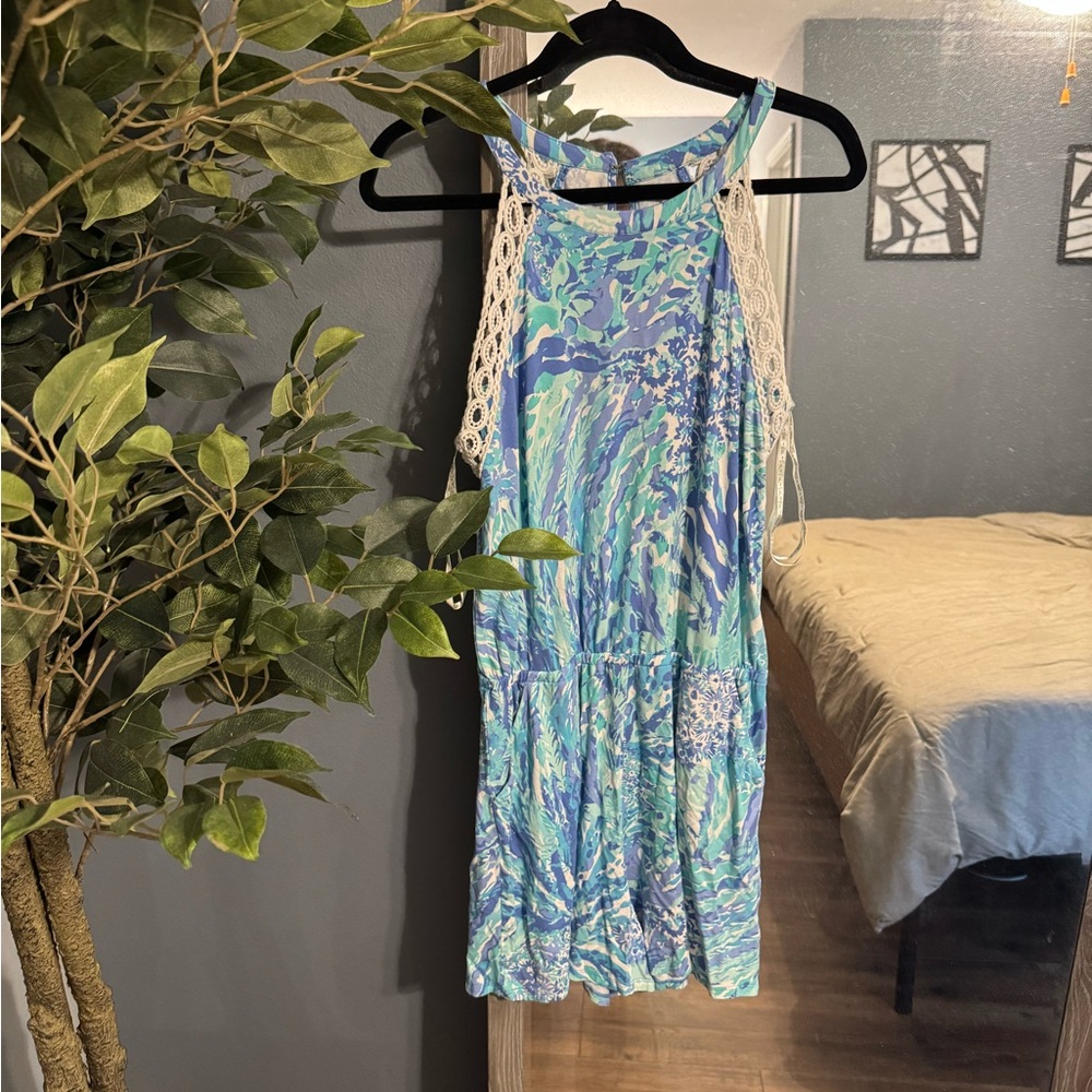 Lilly Pulitzer Blue and Green Lala Romper